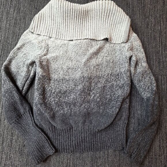 American Eagle Zip Up Sweater Size Large Fitted Gray Ombre Y2K Preppy Collared - Picture 8 of 11